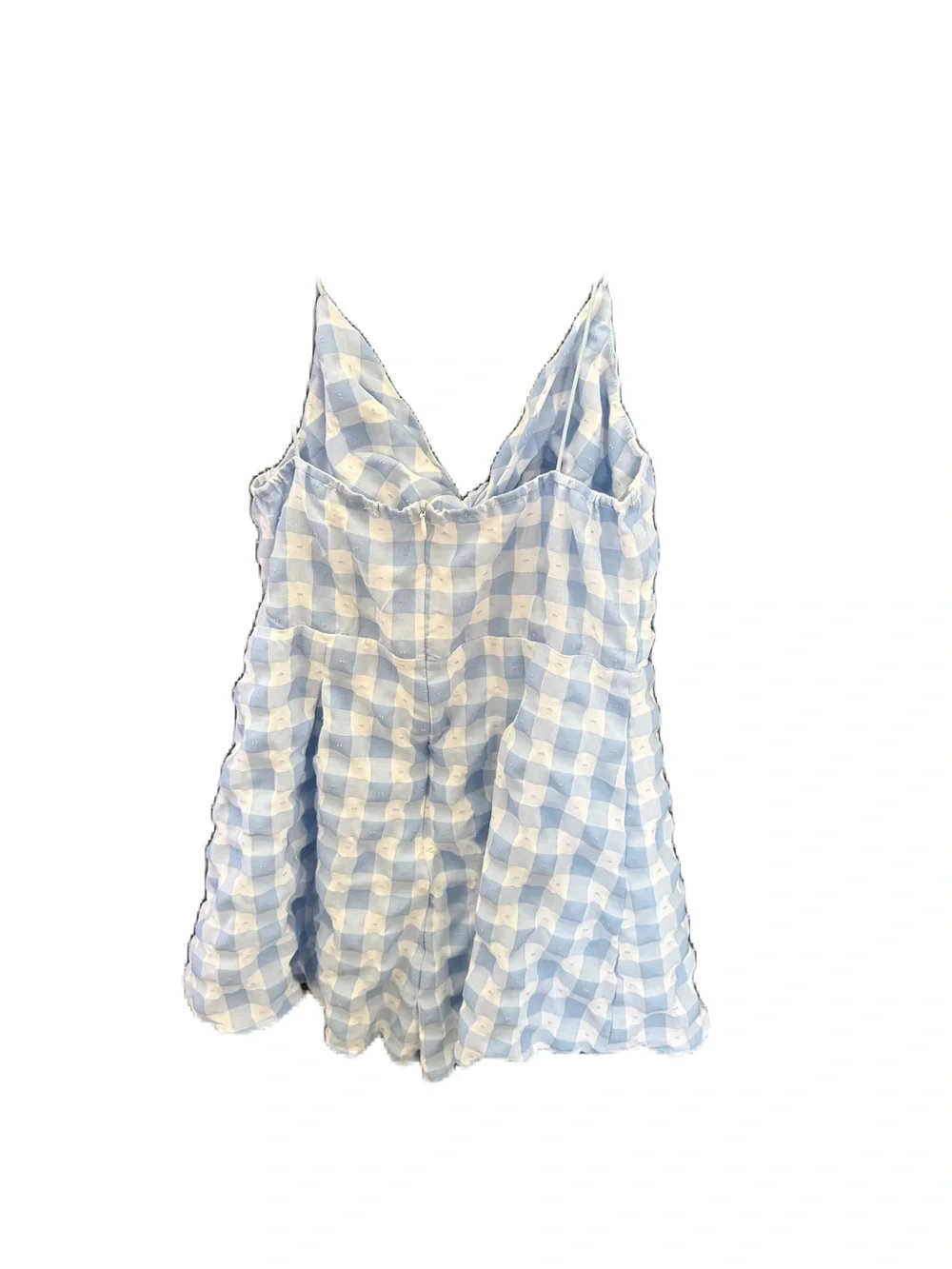 Princess Polly Blue and White Checkered Spaghetti Strap Romper. Size 8
